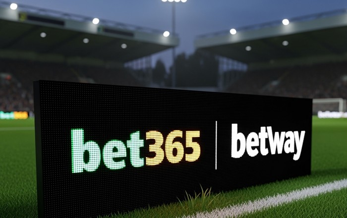 A gambling ad on a football pitch