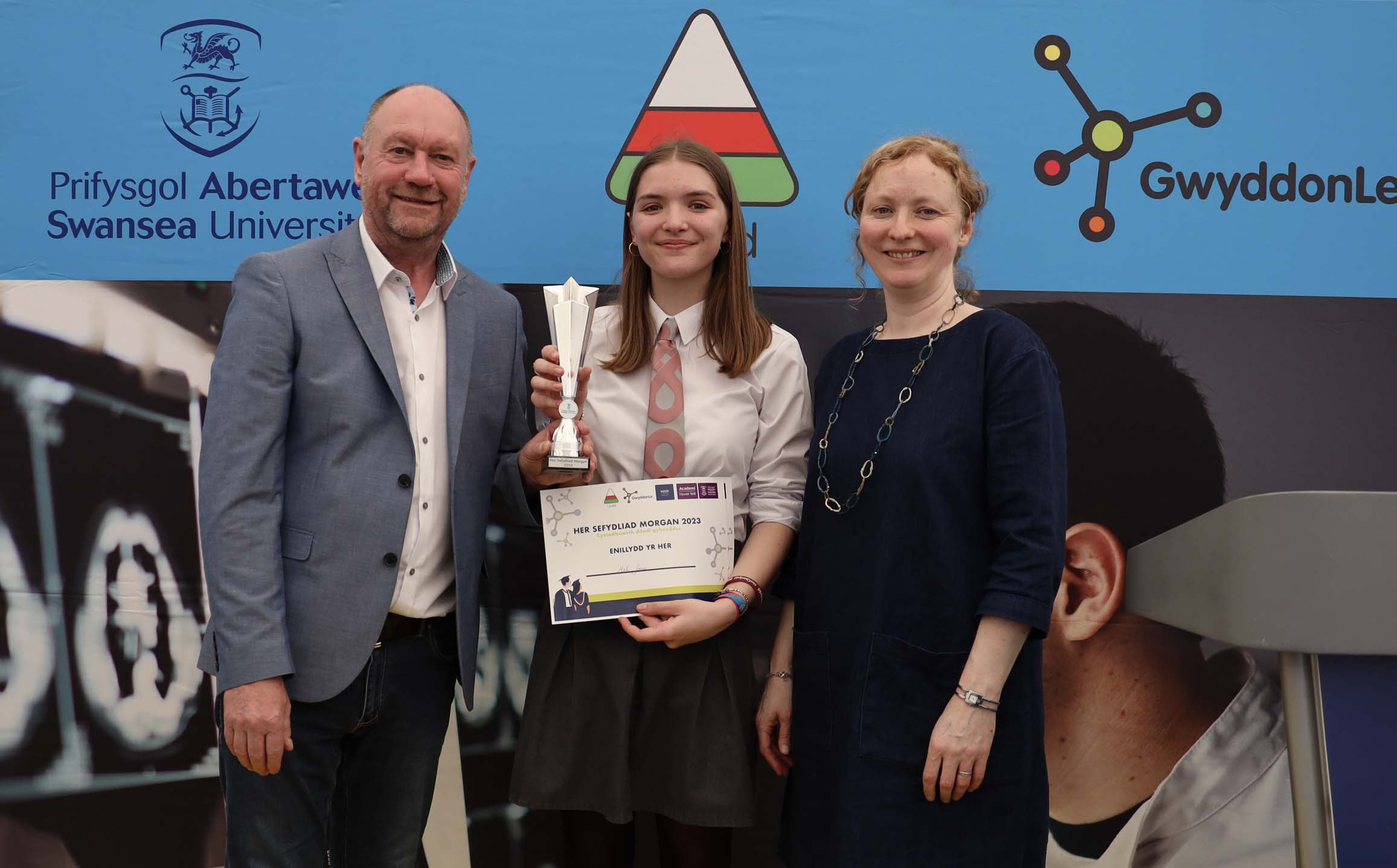 2023 winner with Cefin Cambell MS and Dr Angharad Closs Stephens