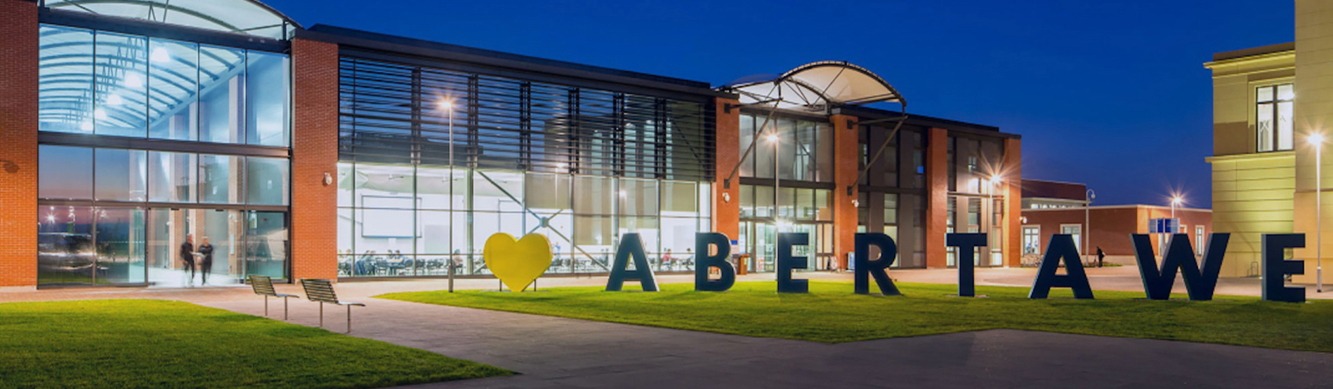 The Great hall on the Bay Campus with the letters Abertawe