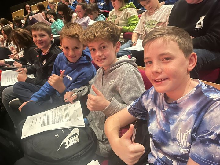 Pupils from Ysgol Bryn Tawe enjoying the show at Taliesin