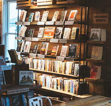 A shelf of books in a book shop