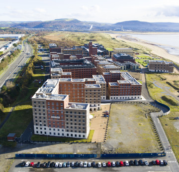 aerial photo of Bay residences and campus