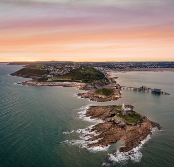 aerial photo of Mumbles lighthouse