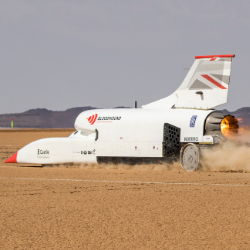 A photo of Bloodhound racing across the desert.
