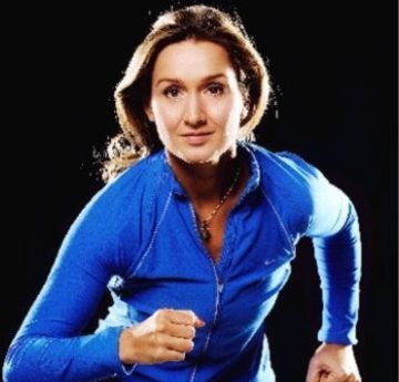 Lady with a blue hoodie running