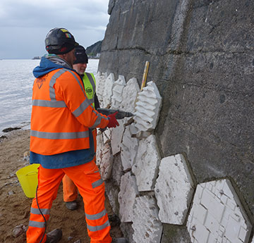People working on the sea wall