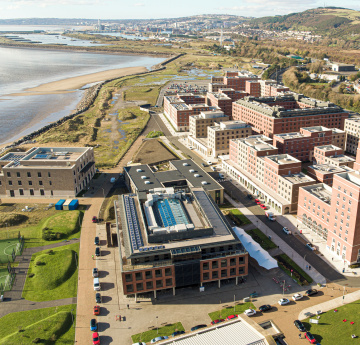 Aerial view of bay campus
