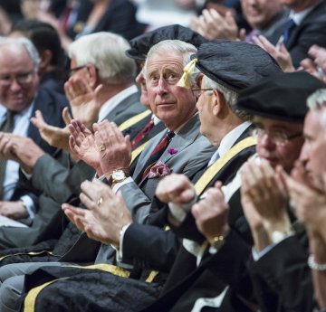 HRH The Prince of Wales sat down with Vice-Chancellor and senior managers in ceremonial robes