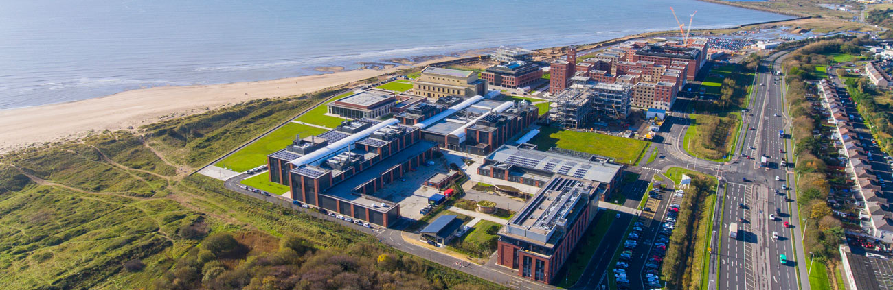 aerial image of the bay campus showing the seafront