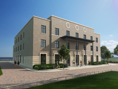 CGI of The College building on the bay campus