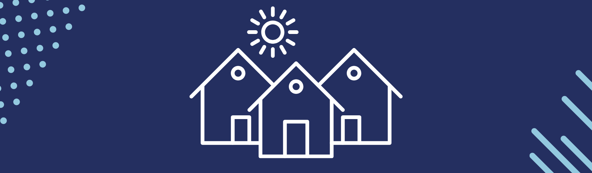 Image shows an icon of some houses in the sunshine