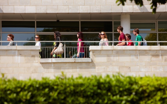 Students walking outside a building