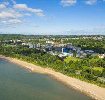 ariel view of singleton campus and the beach