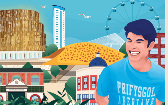 Animation of a student wearing a Swansea University t-shirt