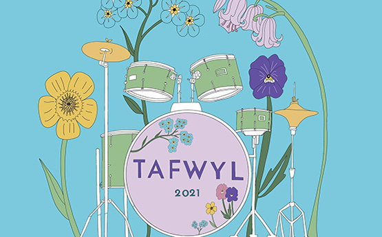 Graffeg yn cynnwys logo Tafwyl 2021