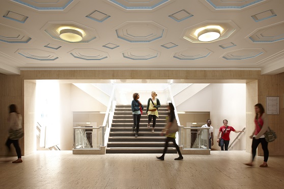 Students walking through the Wallace Building Foyer