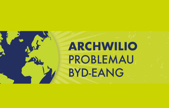 Archwilio Problemau Byd-eang (Graffig gyda llun o'r ddaear)