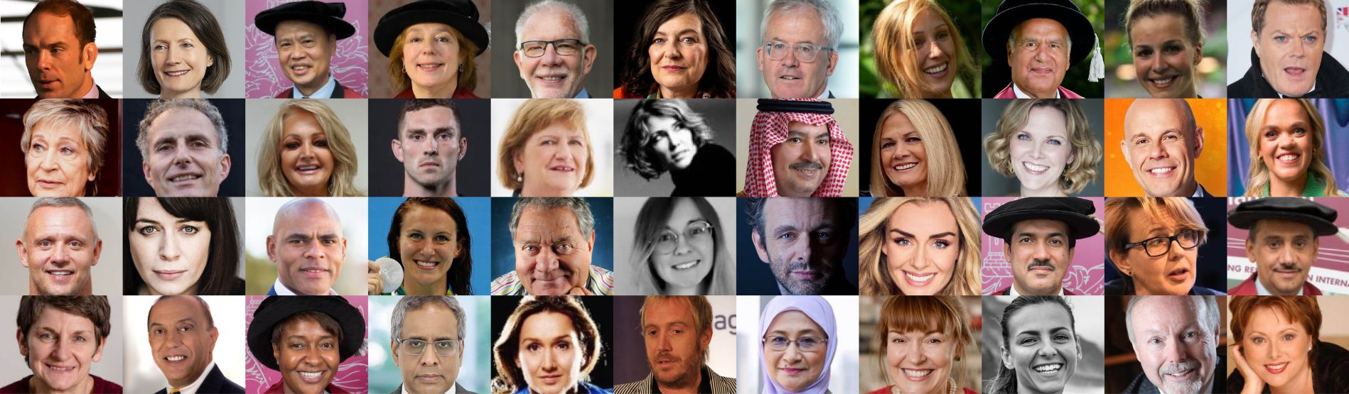 Nifer o wynebau o'n Cymrodyr er Anrhydedd yn gwenu i'r camera