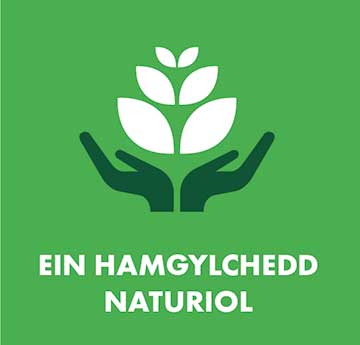 An icon depicting our natural environment - hands holding a white flower against a light green background. 