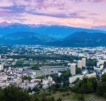 Aerial view of Grenoble architecture at sunset