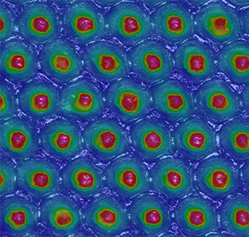 Dotiau lliw coch ar gefndir glas