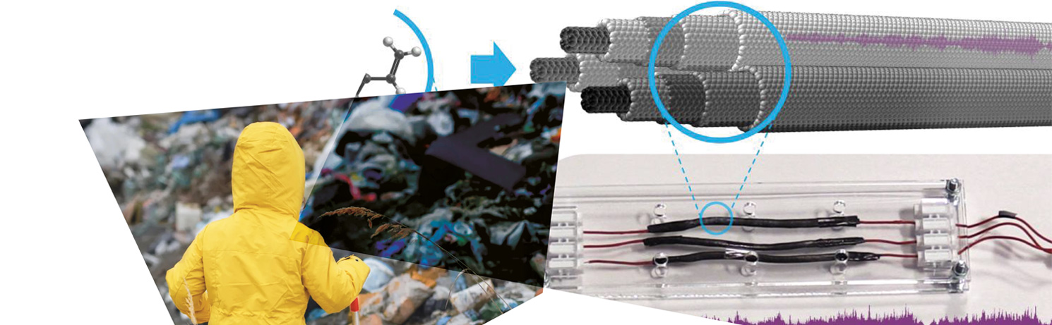 Montage of images with rubbish and carbon nanotubes