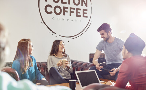 Students sat in Fulton Coffee