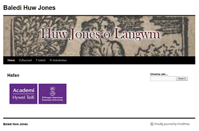 Screenshot of the home page for Baledi Huw Jones featuring a wide banner on a white background