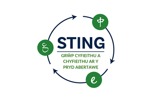 Delwedd graffigol o logo Grwp Cyfieithu a Chyfieithu ar y Pryd Abertawe