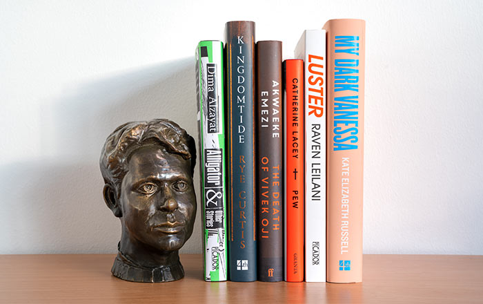 The 6 shortlisted books with Dylan Thomas bust