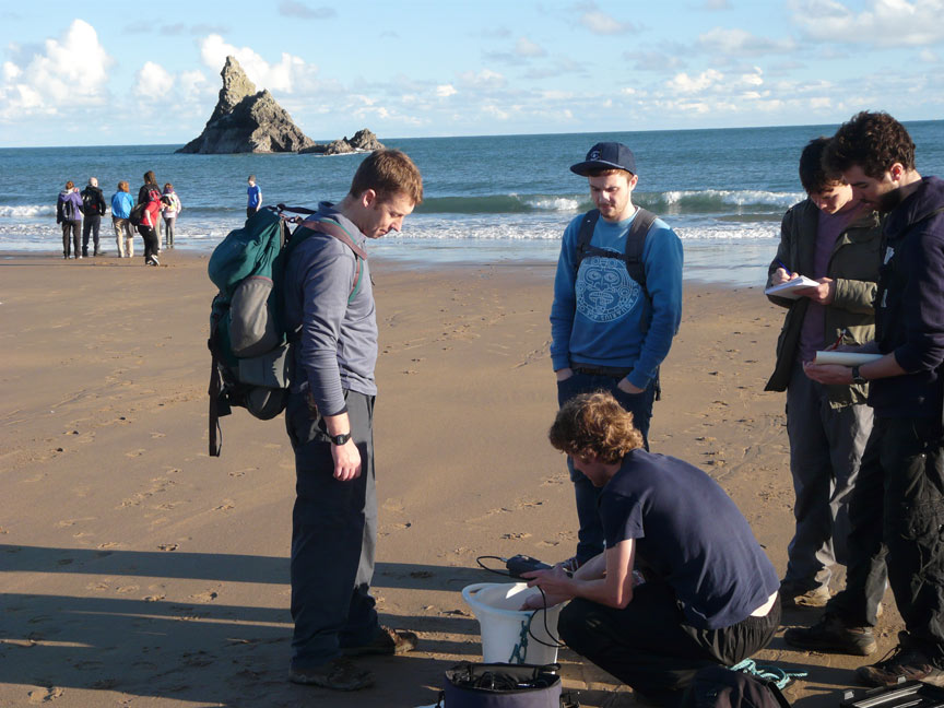 Students on beach with Prof Neil Loader doing fieldwork