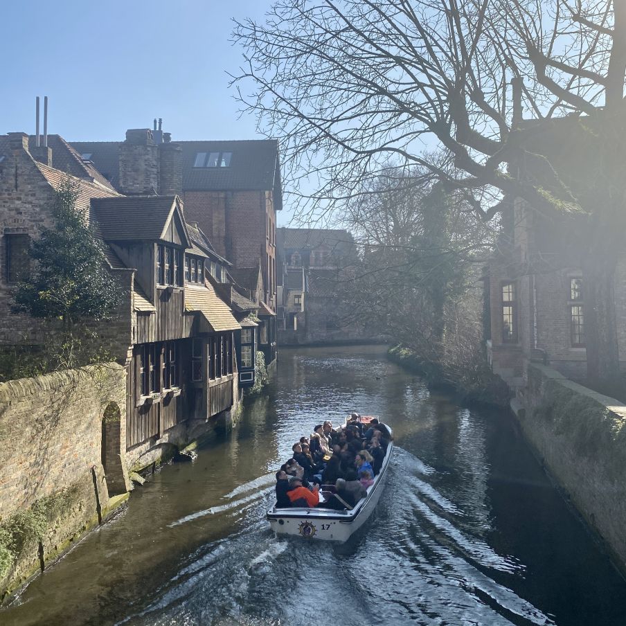 Boat on the river in Ghent, Belgium.