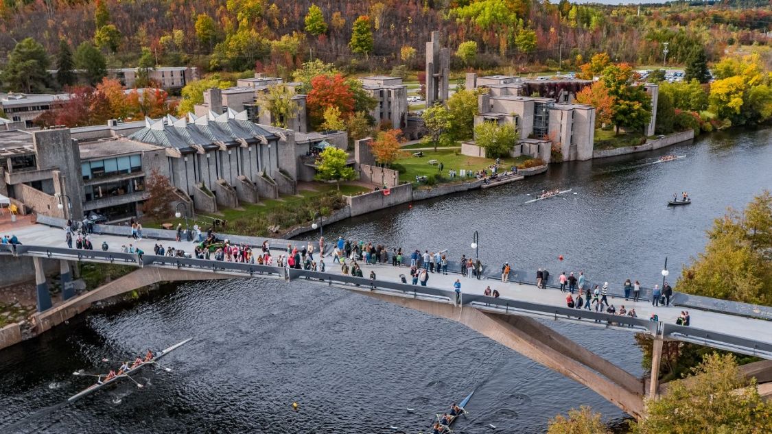 Bridge in fall over a river