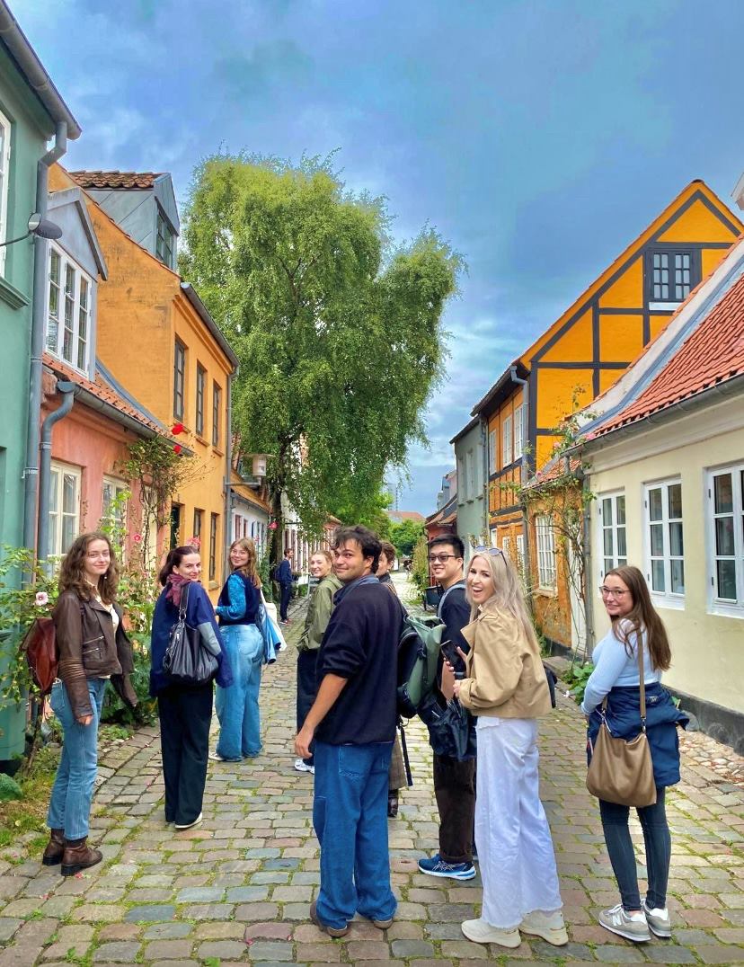 Students in city street in Aarhus, Denmark