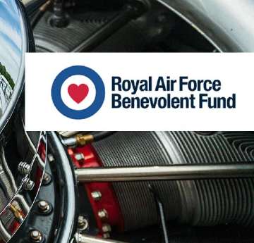 Image of the Royal Air Force Benevolent Fund logo against a backdrop of an aeroplane