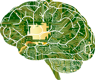 Graphic of a brain with electronic circuits and microchips