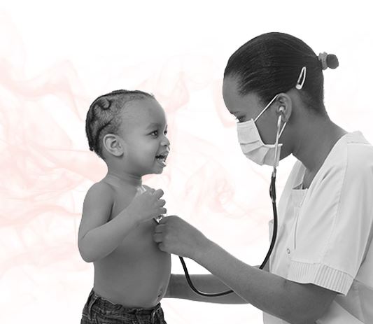 Health professional checking a child's chest with stethoscope 