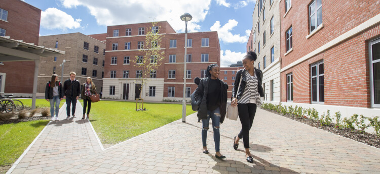 Students walking on Bay Campus