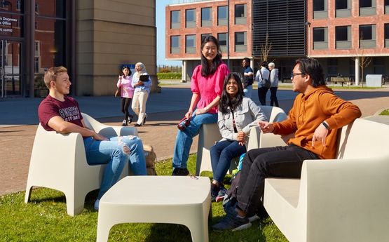 A group of international students on campus