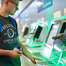A library visitor using the kiosk.