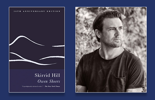 Image of 'Skirrid Hill' book cover on the left with headshot of Owen Sheers on the right