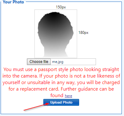 A screenshot of the warning message which displays before uploading your photo