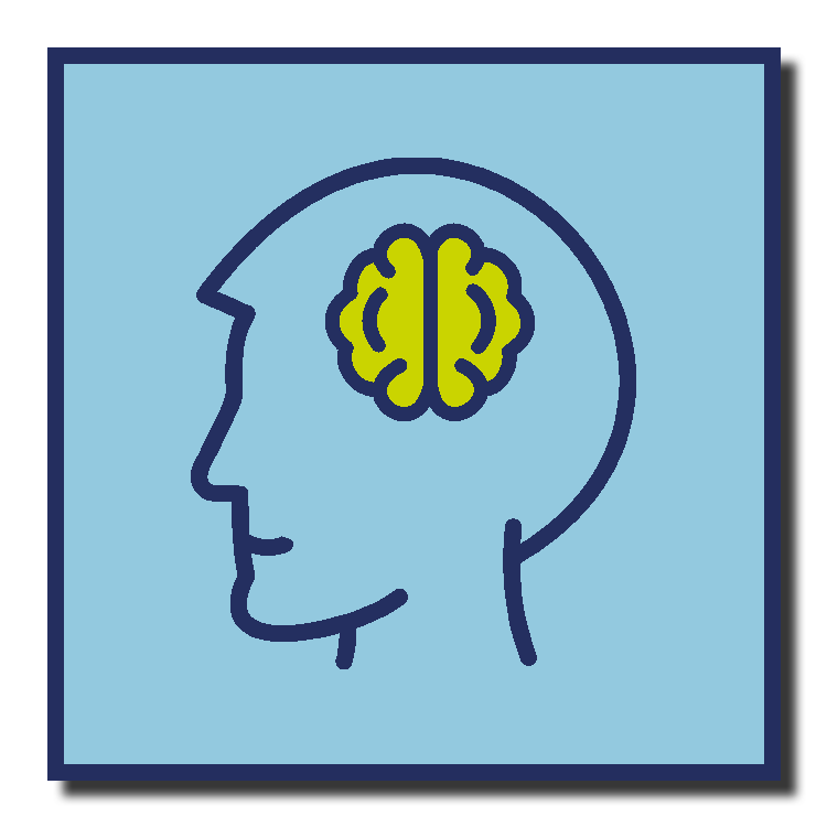 an icon depicting a profile view of a human head with another icon depicting a brain inside it