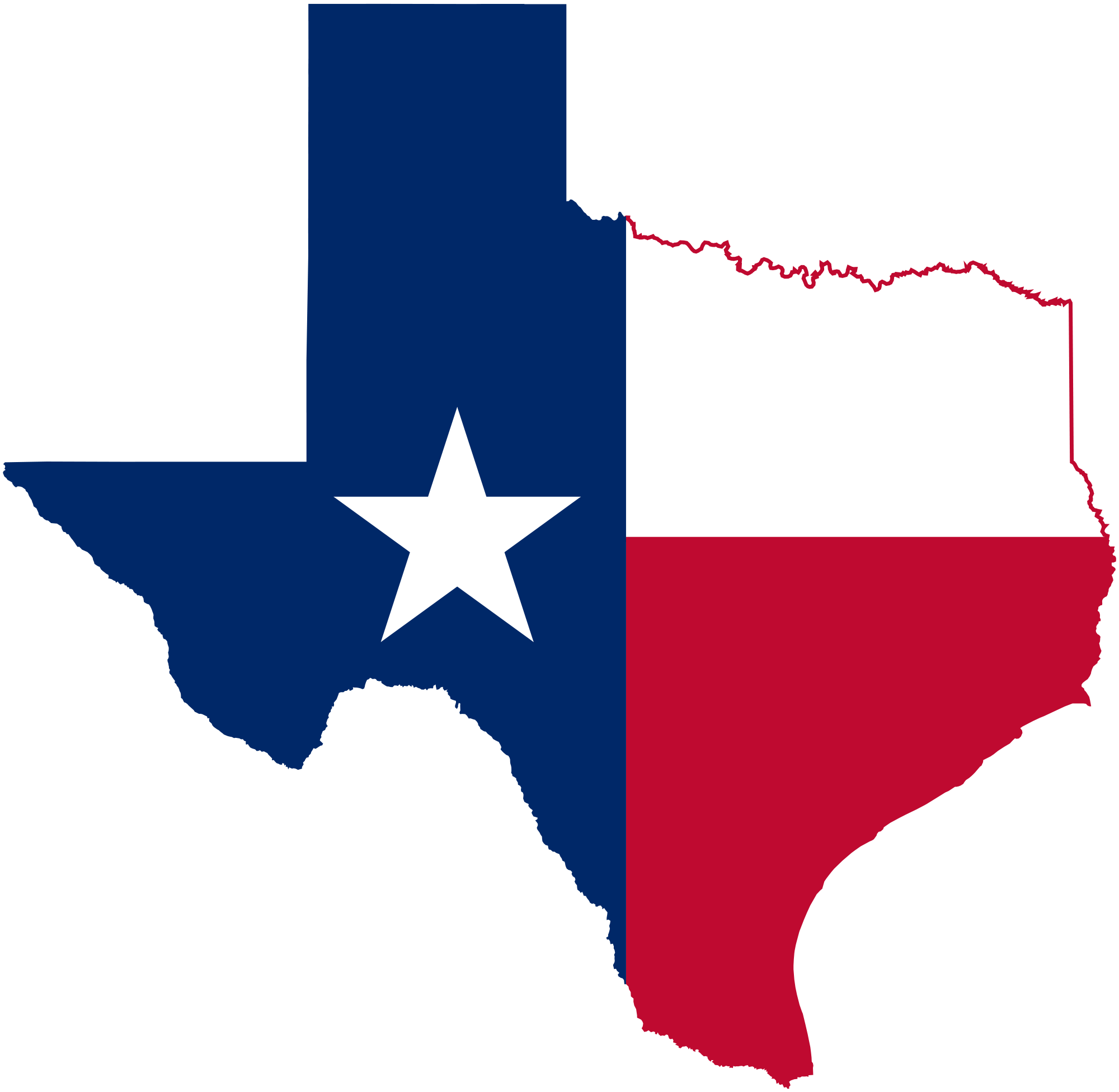 Texas flag over shape of Texas
