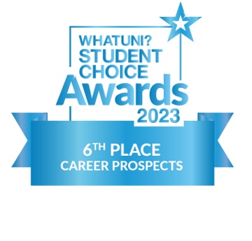 WhatUni Student Choice Awards 2023 logo for 6th Place for Career Prospects