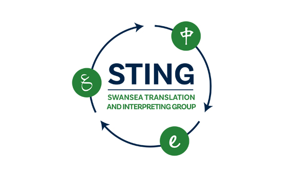 A graphical image of the Swansea Translation and Interpreting Group (STING) logo. 