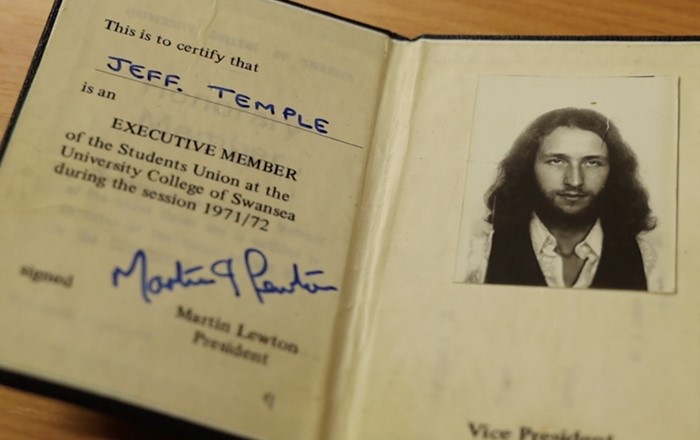 Jeff Temple’s Students' Union membership card from his time as Vice-President