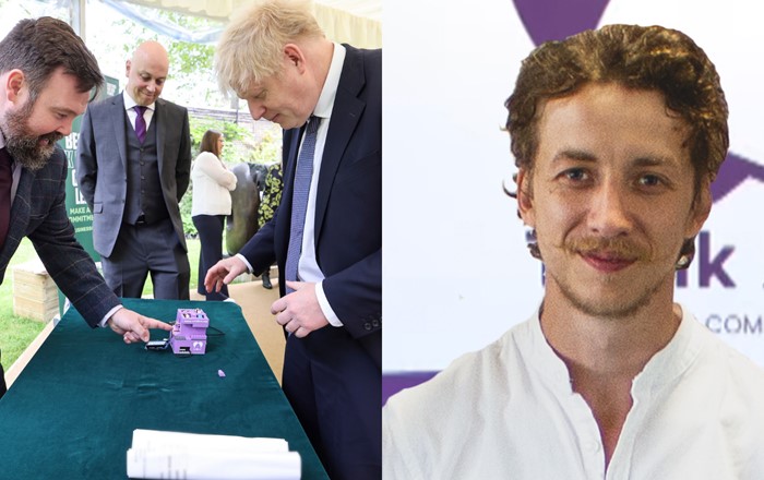 Vindico representatives (L-R | Jo Polson, Managing Director and Ryan Griffiths, Technical Director) and Prime Minister Boris Johnson at the Together for Our Planet launch. Swansea University PhD student Sam Lewis.