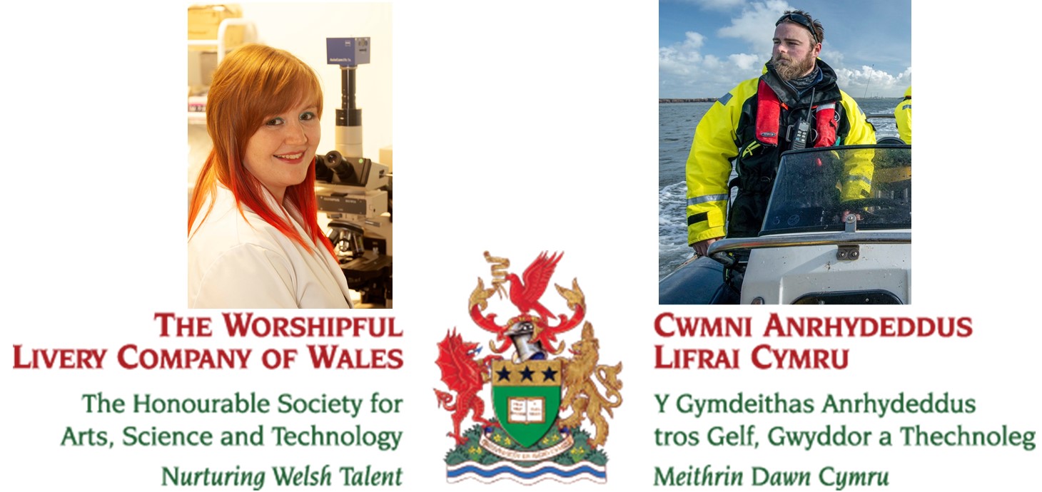 Kristen Hawkins (l) and Will Kay (r), who have won awards to support their research from the Worshipful Livery Company of Wales