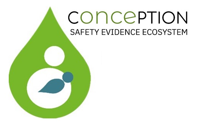 Logo for organisation ConcePTION featuring graphic of breastfeeding and words
